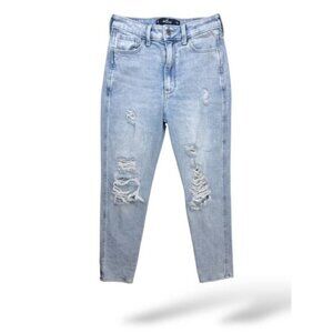 Hollister Ultra High Rise Mom Jeans W26 L25 Distressed Light Wash Stretch